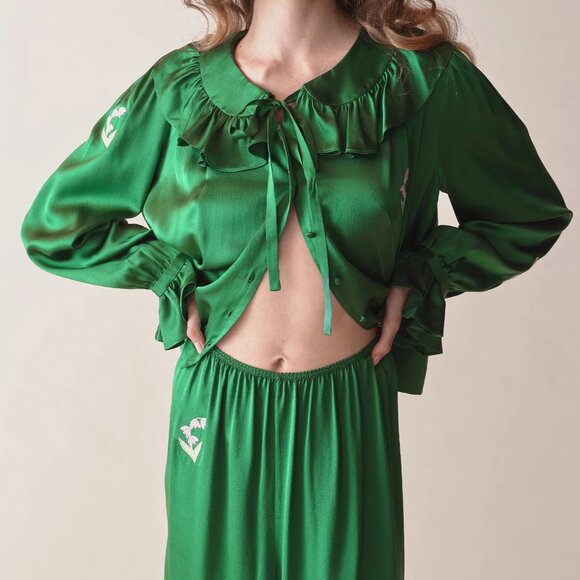 DÔEN Doen Solange Top blouse silk embroidered flowers - Picture 2 of 9